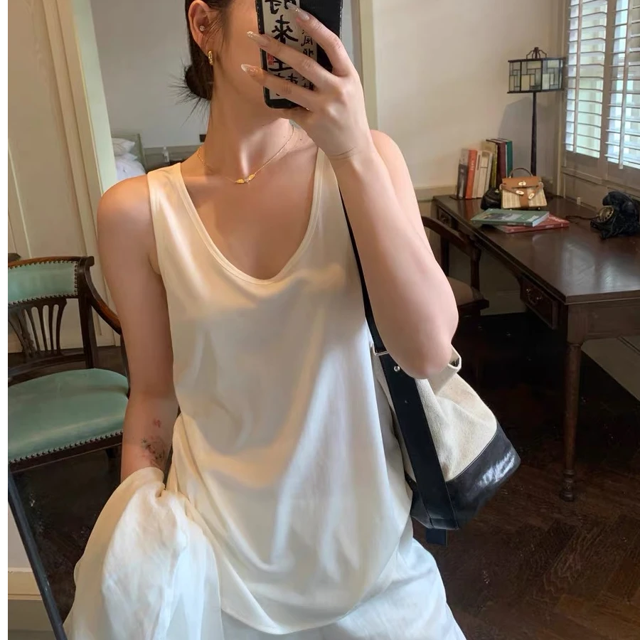 PUSU定制慵懒风吊带背心女基础款可外穿工字无袖上衣夏季宽松百搭