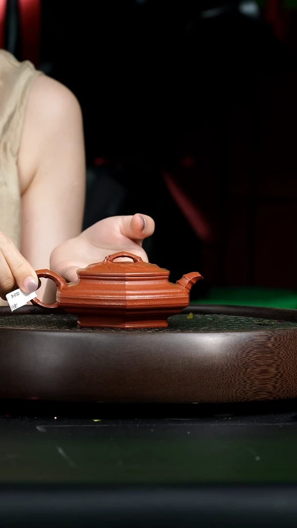 茶壶紫砂0629早场直播朱泥 六方扁竹鼓