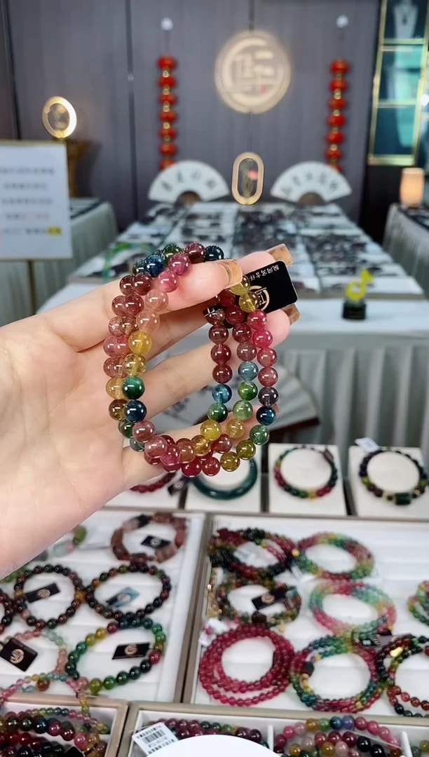 未镶嵌老矿碧玺色标三圈手串7mm+碧玺dan多样性发货一条