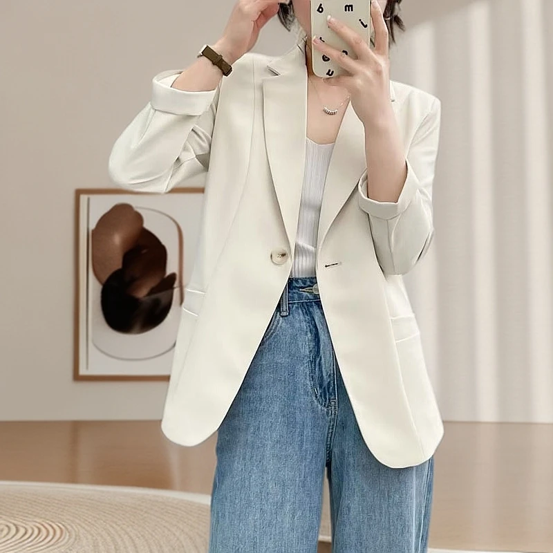 高级感西装外套女七分袖米色休闲小个子气质网红夏季薄款西服上衣