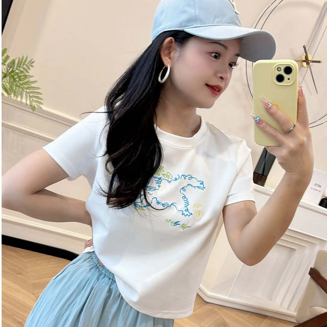 【PGXIAOM】小二定制【汤圆T】白 枣红两色图案绣花T恤衫TX9965