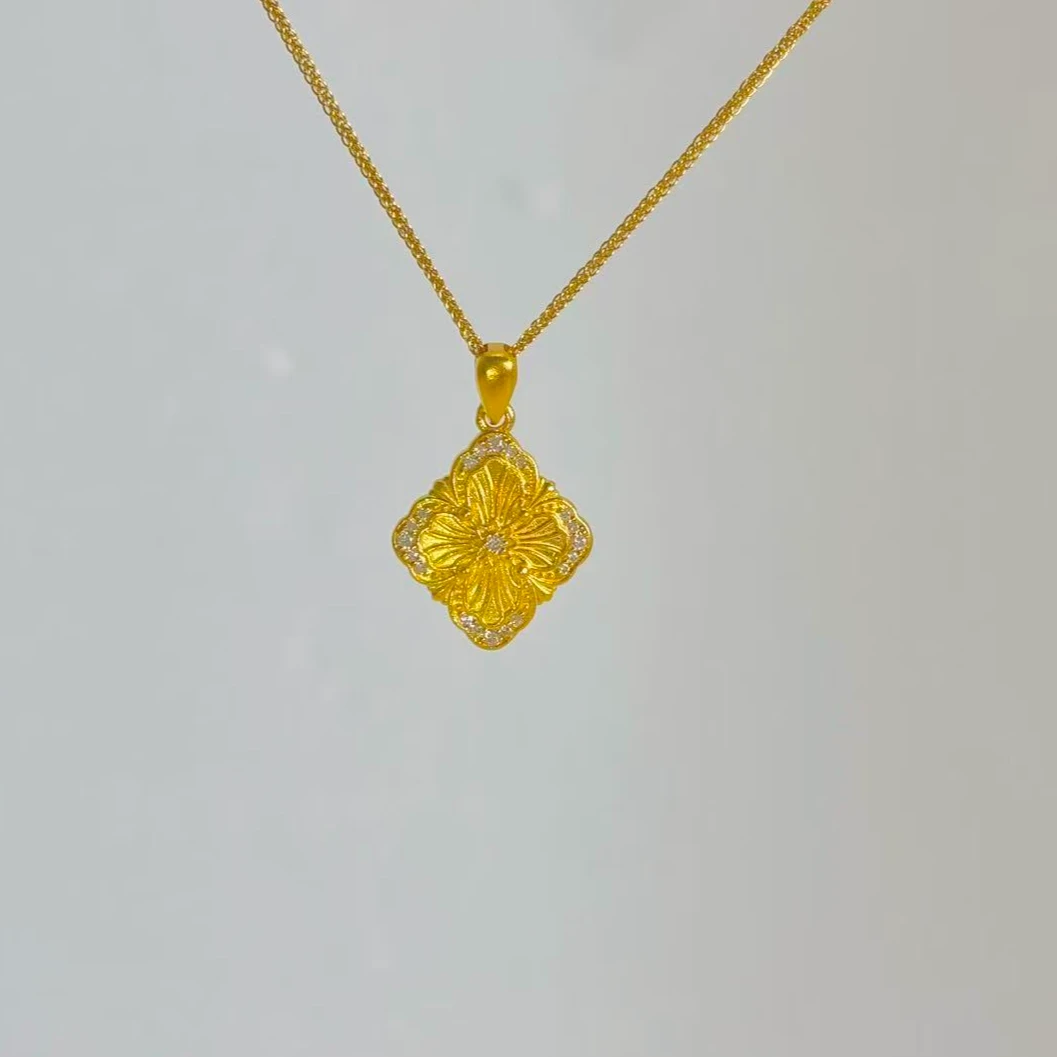 《小糖姐珠宝》足金黄金古法 莫桑钻金菱花套链（不支持退换）