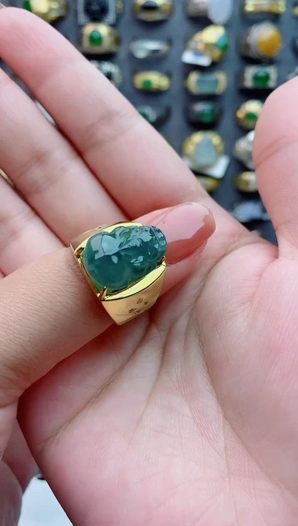 未镶嵌戒指翡翠A**军天然翡翠男戒