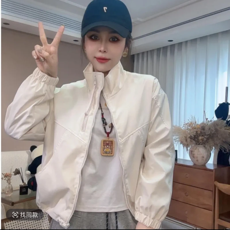 立领外套女2025秋季新款双拉链休闲宽松大码夹克百搭上衣女