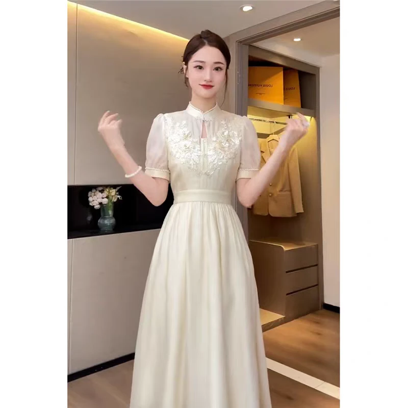 旗袍复古收腰夏季礼服法式复古收腰夏季长裙连衣裙