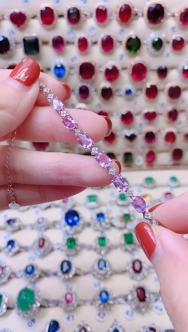 帕帕拉恰手链彩色蓝宝石18K金镶嵌1