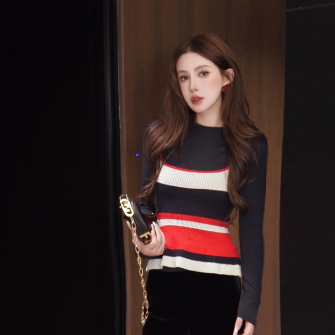 G. yantong/郭彦彤【多巴胺】针织背心+T恤两件套装秋季新款DD1212