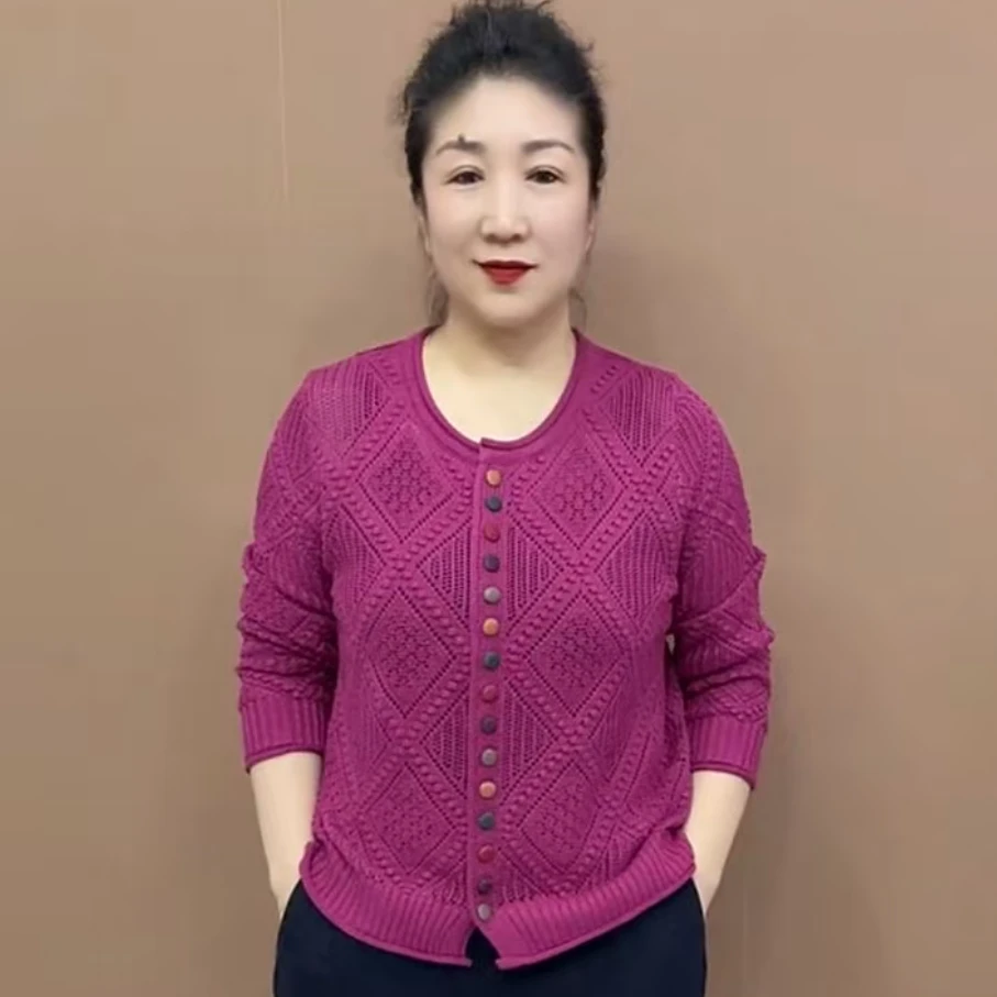 YMR圆领纯色复古排扣网红百搭长袖菱形设计气质衫