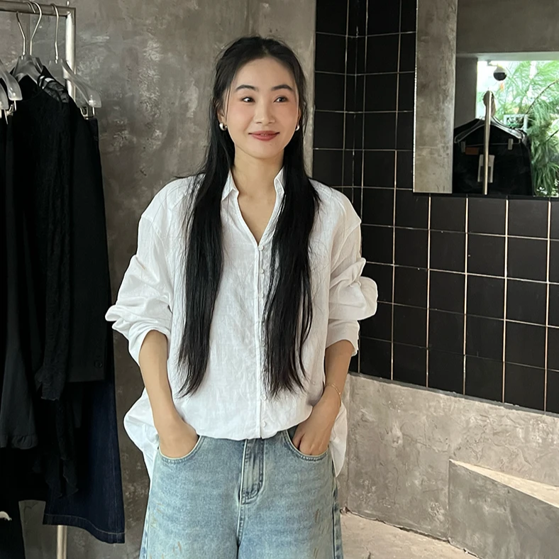逸语IN choose u笑笑家2025春季老钱风慵懒感长袖衬衣女衬衫87702