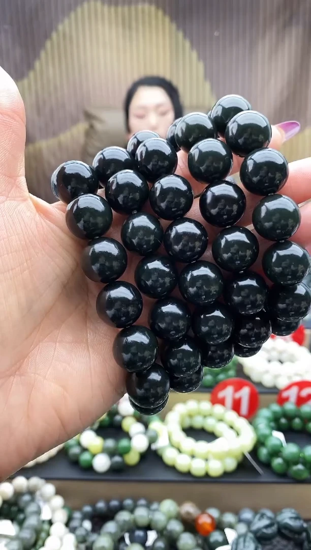 未镶嵌手串和田玉黑青16拍一发一