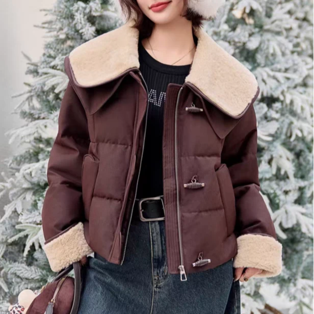 双层大翻领小香风羽绒服2025冬新款时尚休闲网红短款宽松韩版百搭