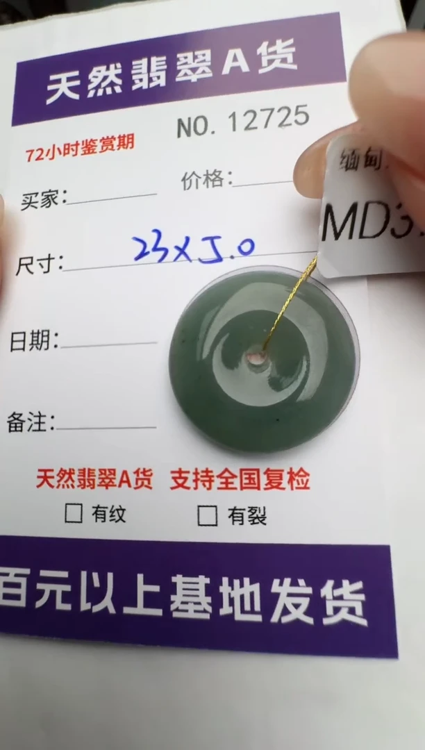 【闪购商品】翡翠颈饰未镶嵌平安扣12725