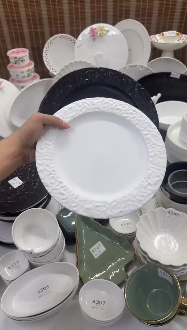 瓷【2个装】10寸石纹西餐盘1黑1白