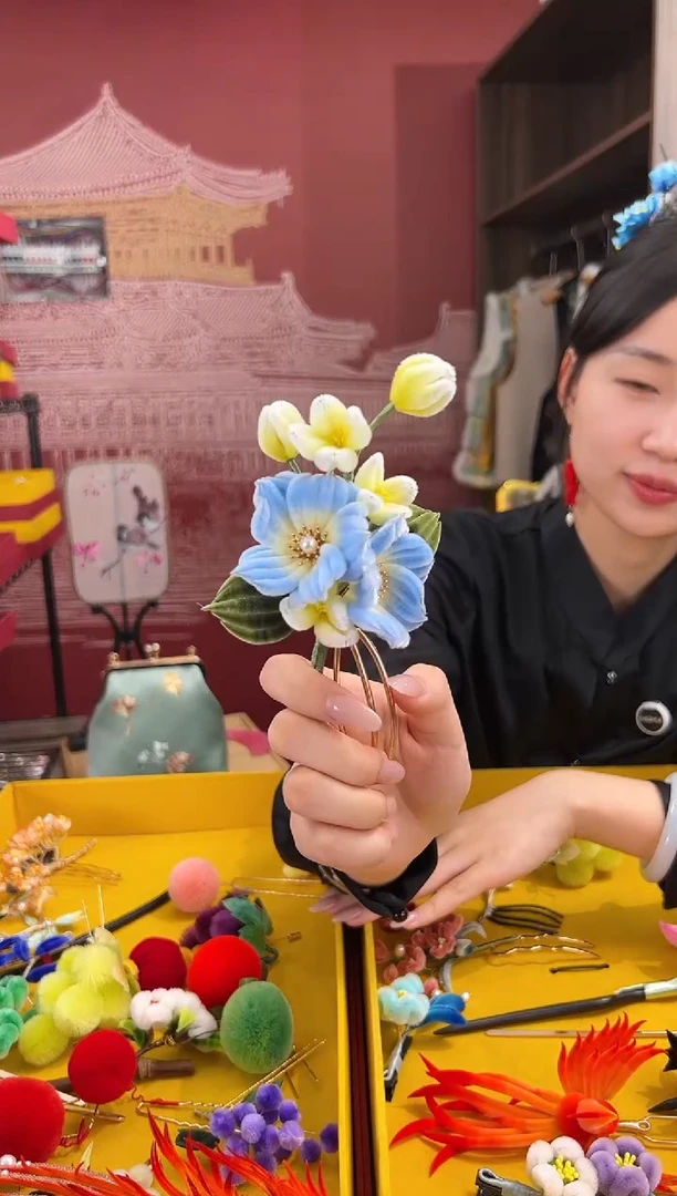 【闪购商品】刺绣 非遗绒花（发饰）