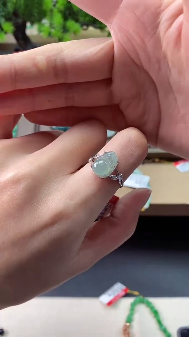 【闪购商品】翡翠戒指银S925镶嵌貔貅