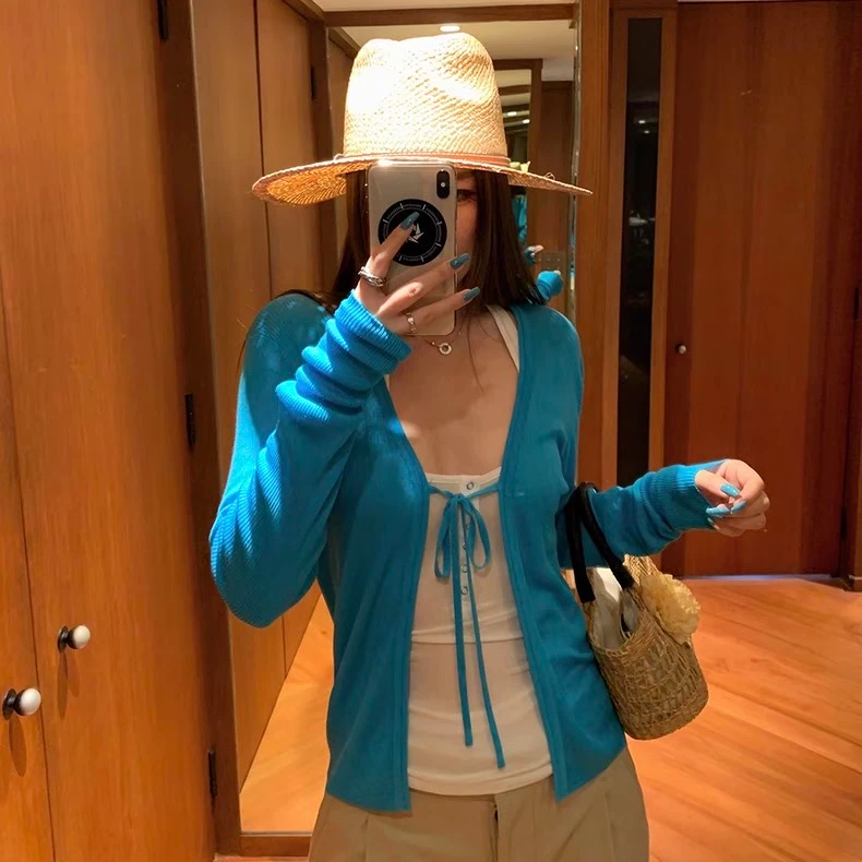 夏季法式百搭通勤长袖开衫气质显瘦纯色设计感上衣A882