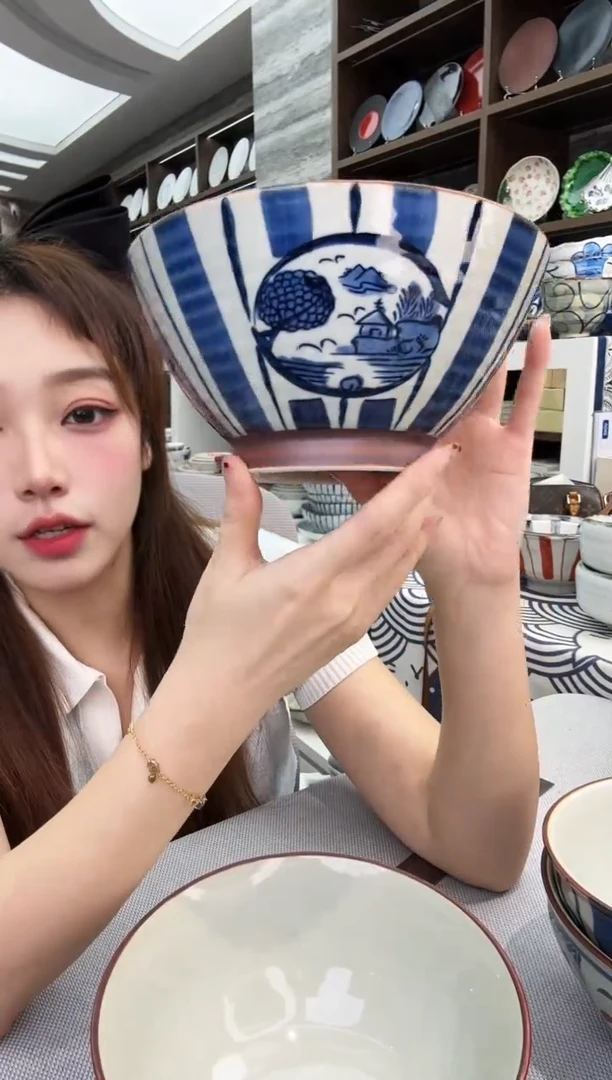碗京古染 十草山水反丼碗18cm