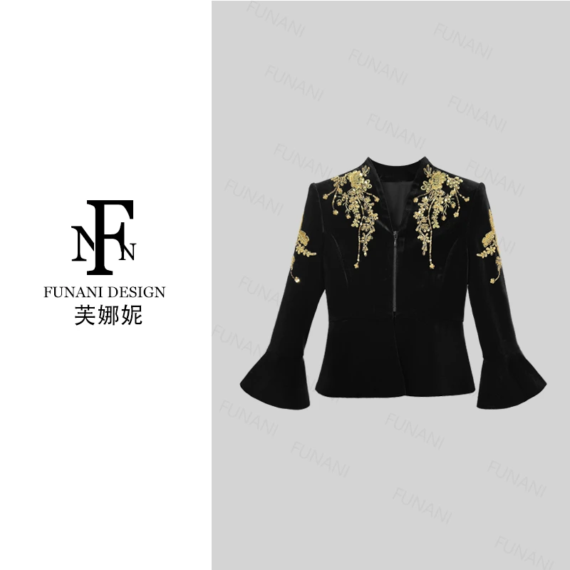 FNN【黑金丝绒】新款休闲洋气衣服女穿搭气质女装上衣FG2530091