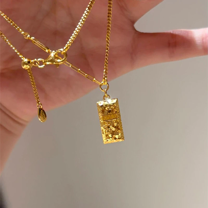 铜合金项链 爆闪碎冰冰金色小砖块项链轻奢气质高级感精致锁骨链