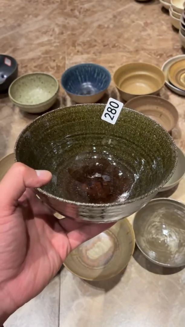 瓷片Y*u280微瑕玻化绿面碗1个