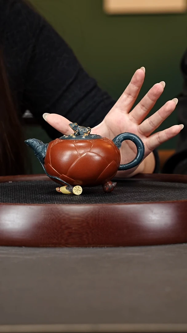 茶壶紫砂36GJF小青蛙莲子龙山朱砂220cc