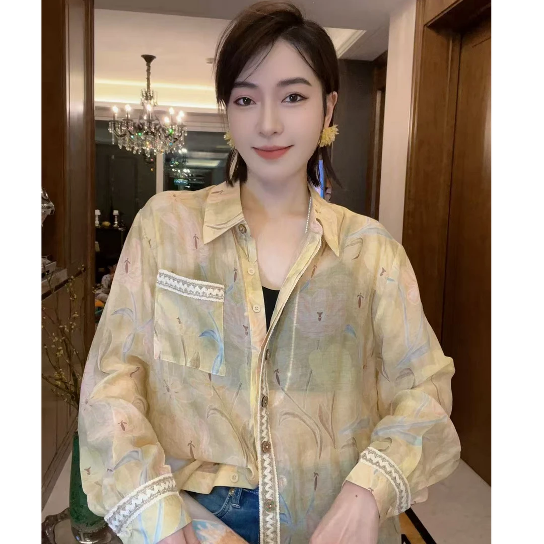 【钰姐精选】28702-复古气质碎花衬衫长袖显瘦设计感时尚夏季印花