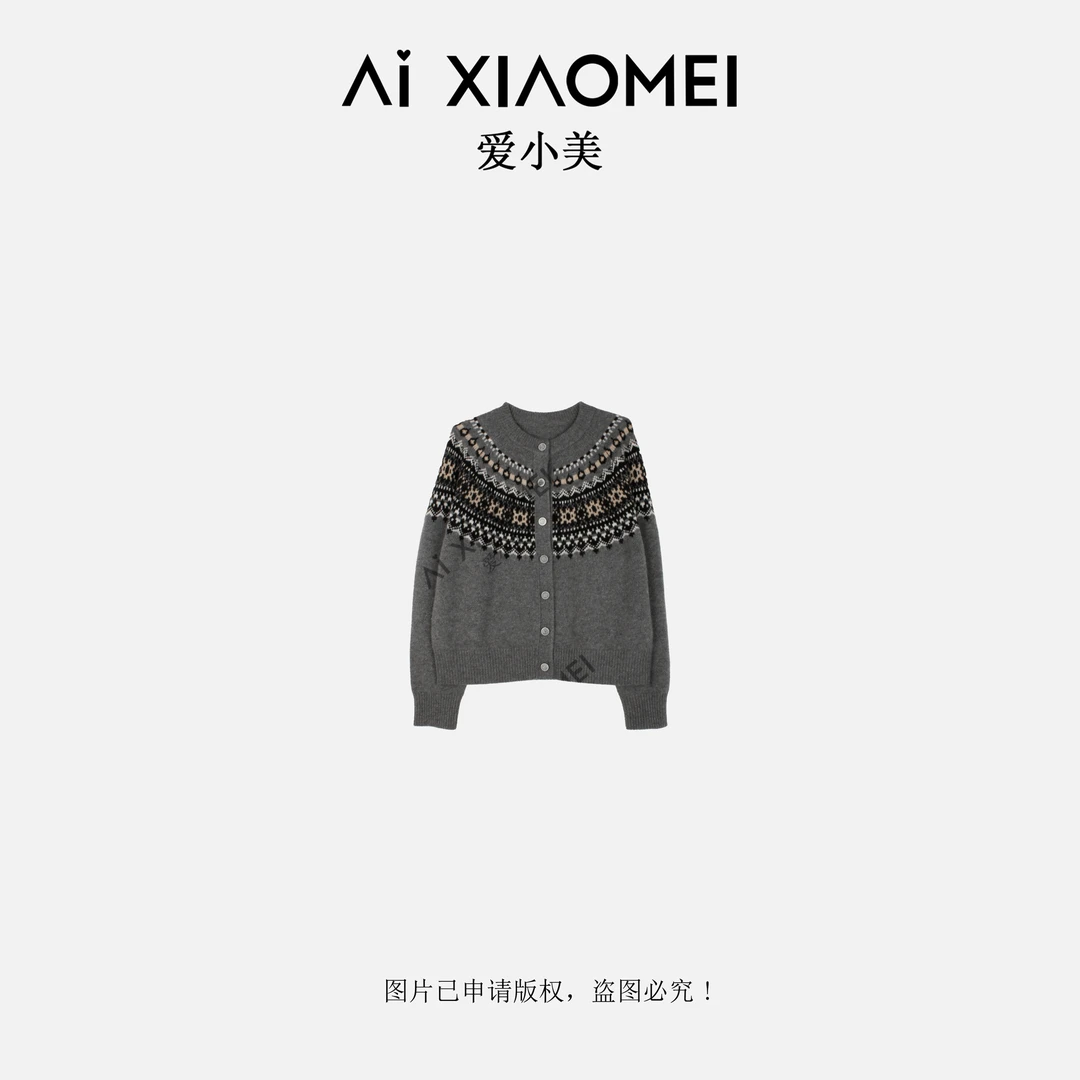 Aixiaomei/爱小美【费尔岛】秋冬山羊绒费尔岛加厚外套YR08-1573