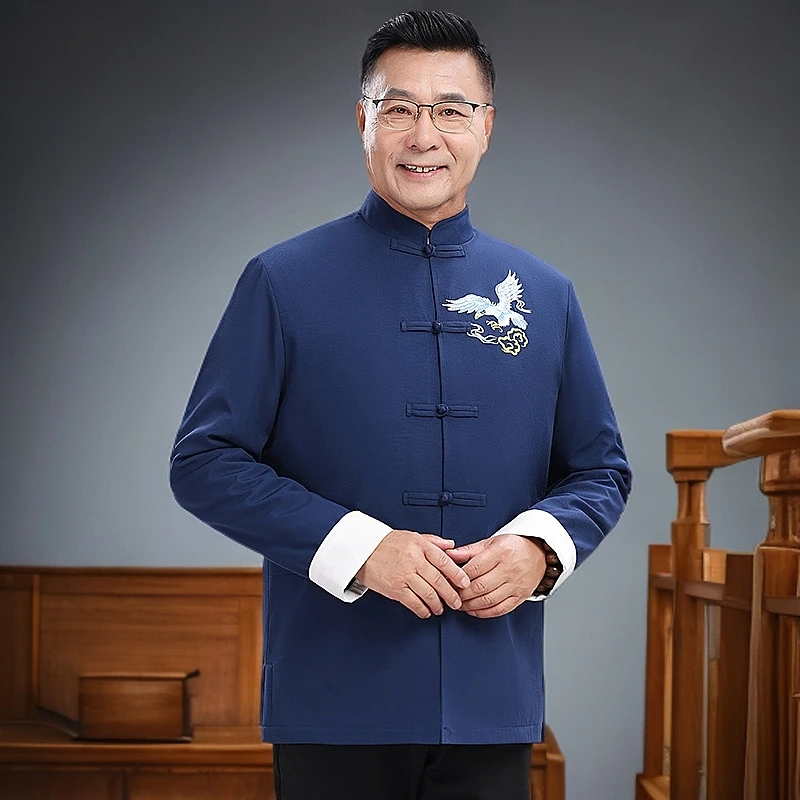 唐装男冬款加绒加厚中国风中老年新中式老年人休闲唐装老人衣服
