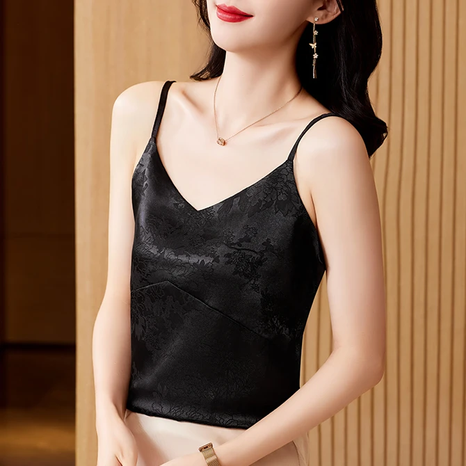 别致小吊带女缎面提花新中国风上衣打底外穿小背心女西装显瘦内搭