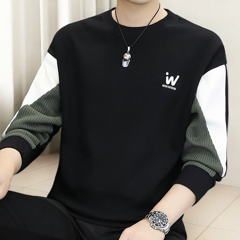 汤米芙兰可新款休闲卫衣宽松潮流运动长袖T恤拼接青少年男士秋冬