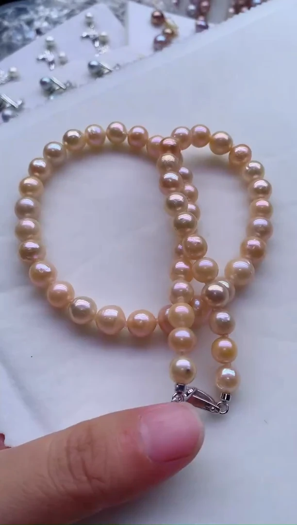 淡水珍珠银S925镶嵌项链非无暇