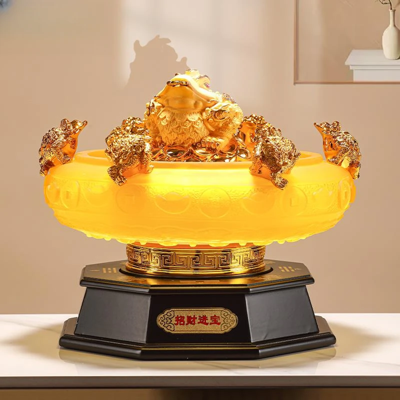 招财金蟾琉璃聚宝盆摆件工艺品家居客厅电视柜创意装饰品开业礼品