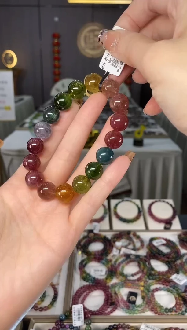 未镶嵌老矿碧玺色标彩虹单圈手串12mm+碧玺dan多样性发货一条