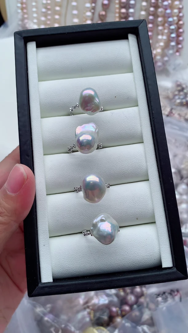 戒指银S925镶嵌淡水珍珠多样性发其一，非无暇