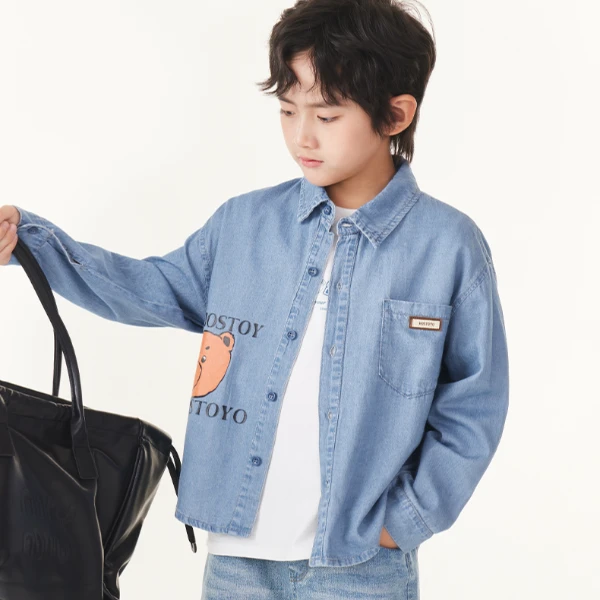 皇室童缘【纯棉】2025男童春款软牛仔衬衫时尚百搭外套春秋季新品