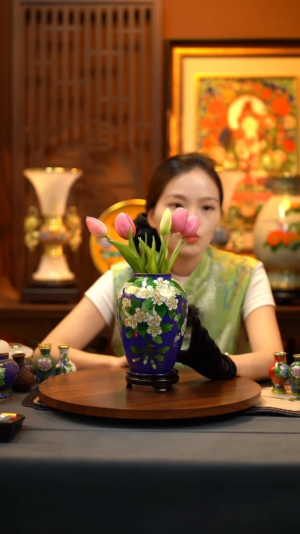 景泰蓝海棠花大号花瓶   福利款
