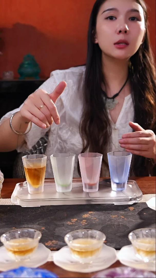 手工艺品琉璃黄绿粉蓝瘦高器型闻香杯一套