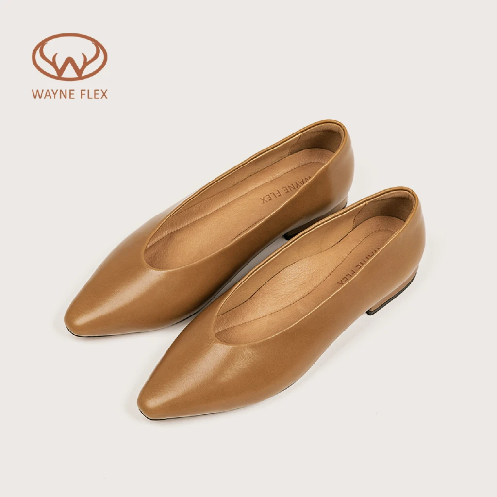 韦恩Wayne Flex纯色时尚复古尖头舒适奶奶鞋1224