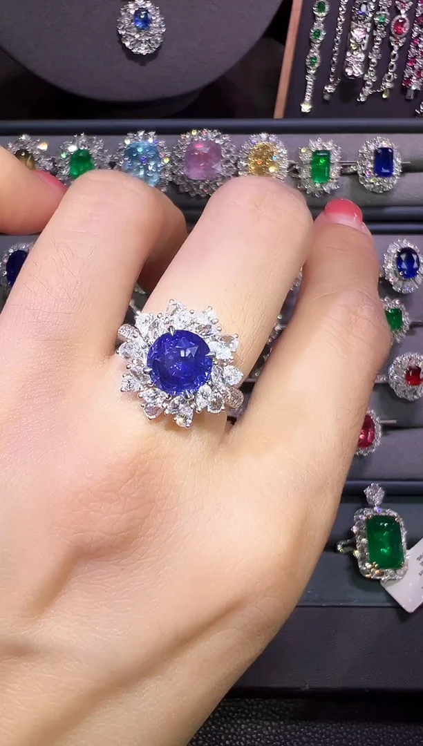 AIGS皇家蓝蓝宝石18K金镶嵌d****s3.19ct