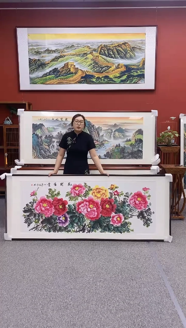 国画手绘国画 花开富贵 219*88