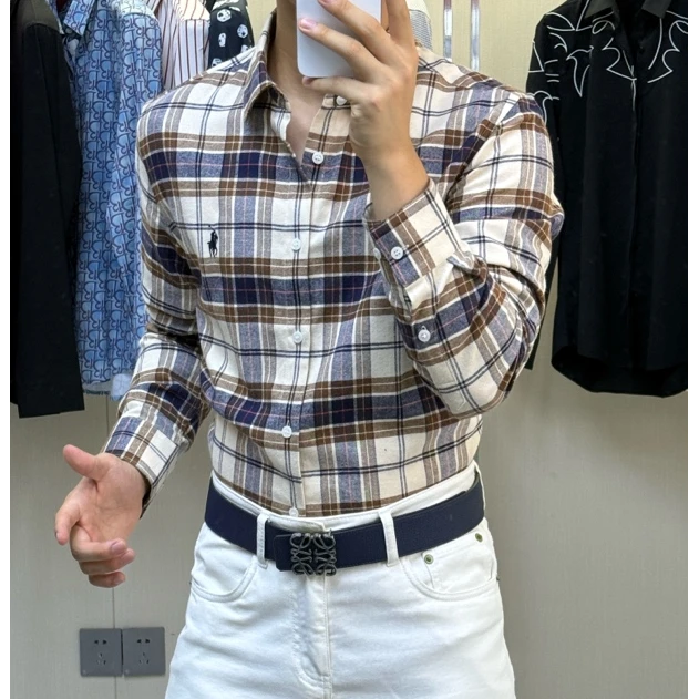 男士秋季长袖格子衬衫新款舒适百搭内搭时尚休闲春季潮流修身经典