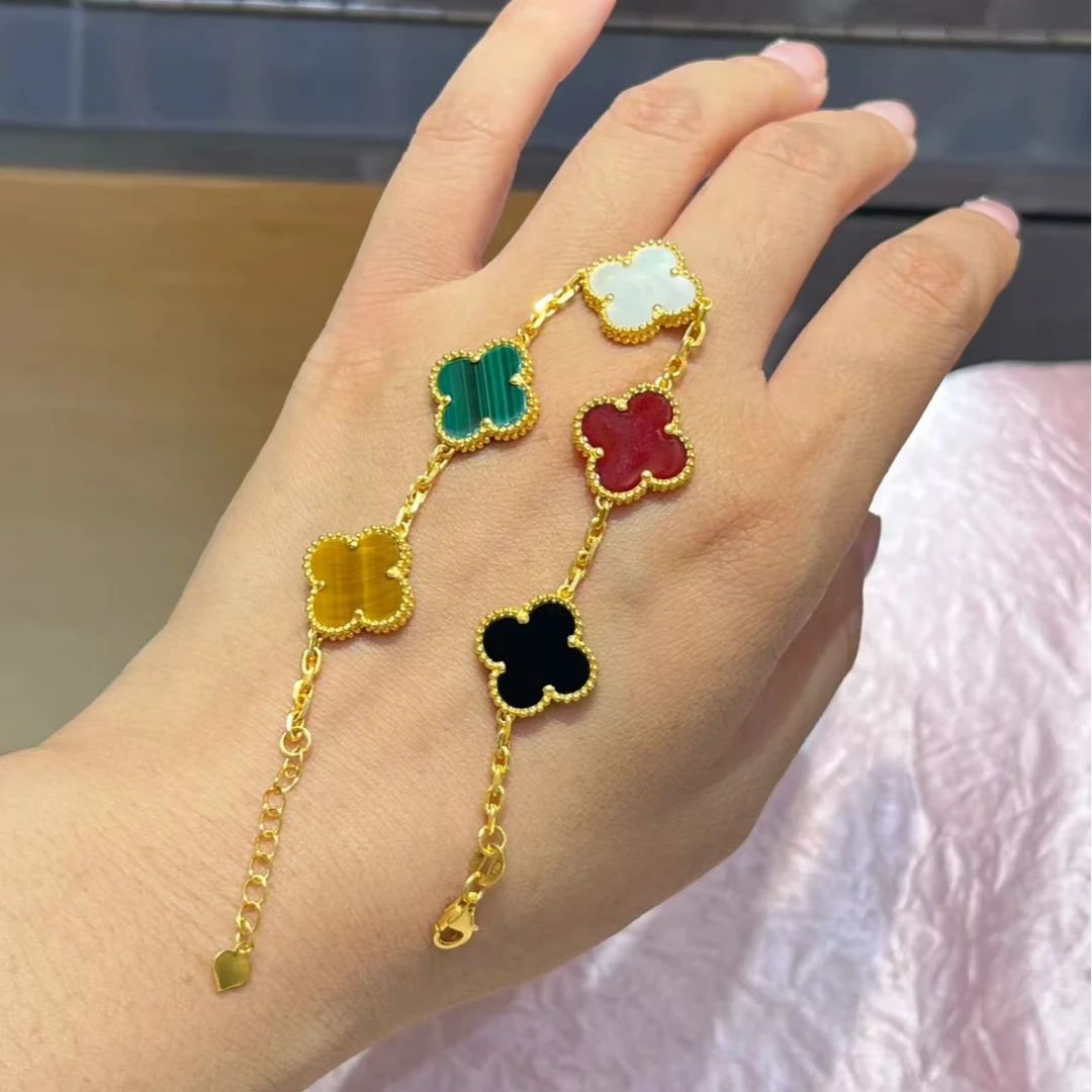 足金999五色花四叶草手链