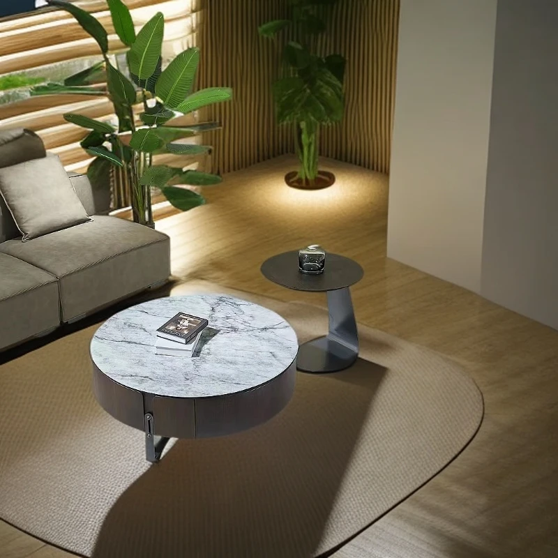 天然彩晶石微晶石圆茶几组合大小圆几现代简约大理石茶几小户型