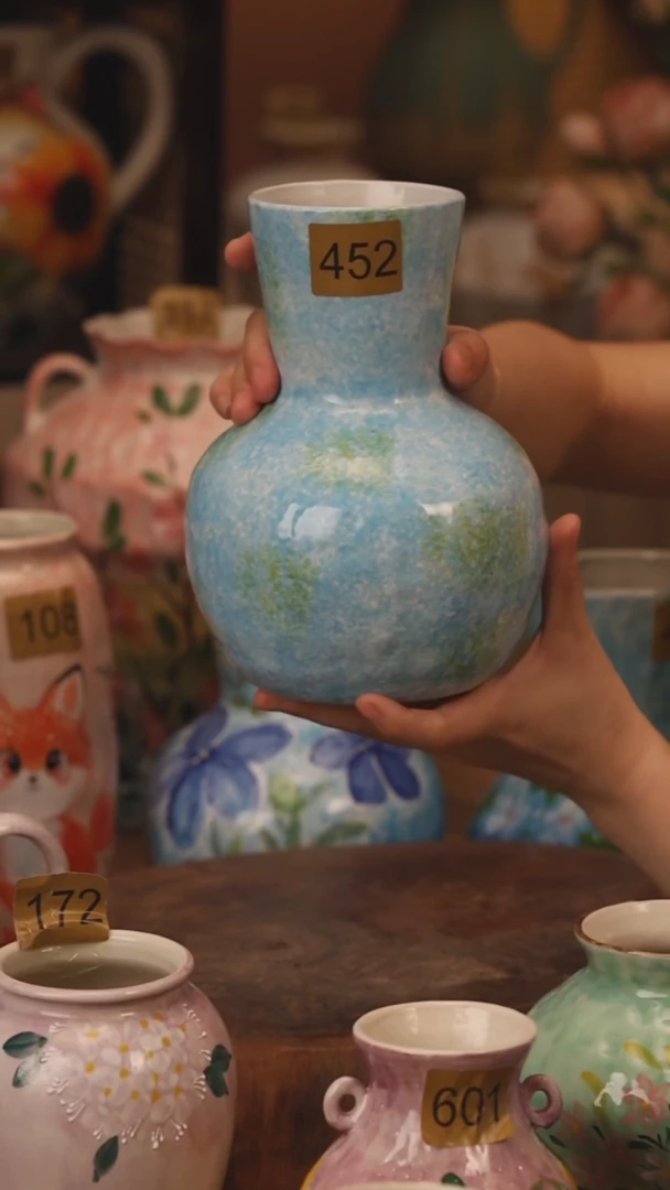 陶瓷452景德镇设计师手作花器摆件侘寂风