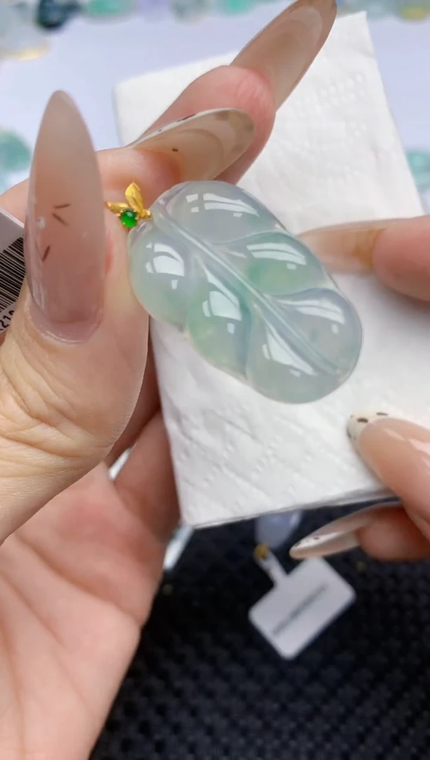 翡翠18K金镶嵌颈饰347   天然翡翠A货