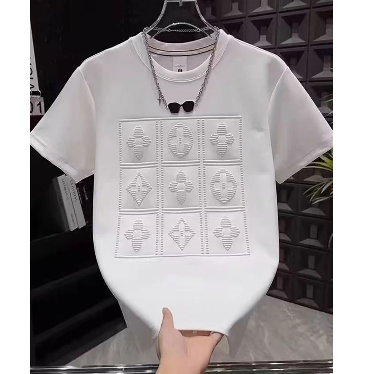 夏季新款钢印短袖T恤男士纯色简约百搭圆领半袖时尚020