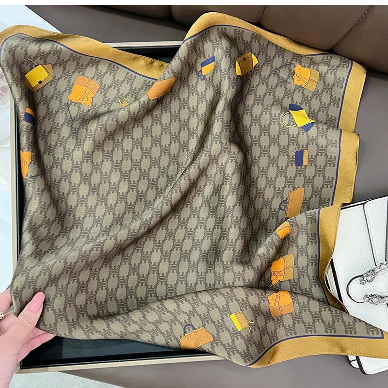 【413 复古双C】新款丽锦缎休闲风女士薄款百搭提花复古丝巾68*68