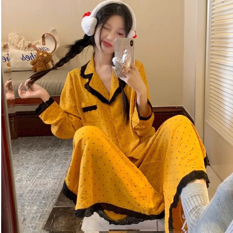 2025年春秋季新款学生甜美薄款针织棉睡衣女韩版女士家居服