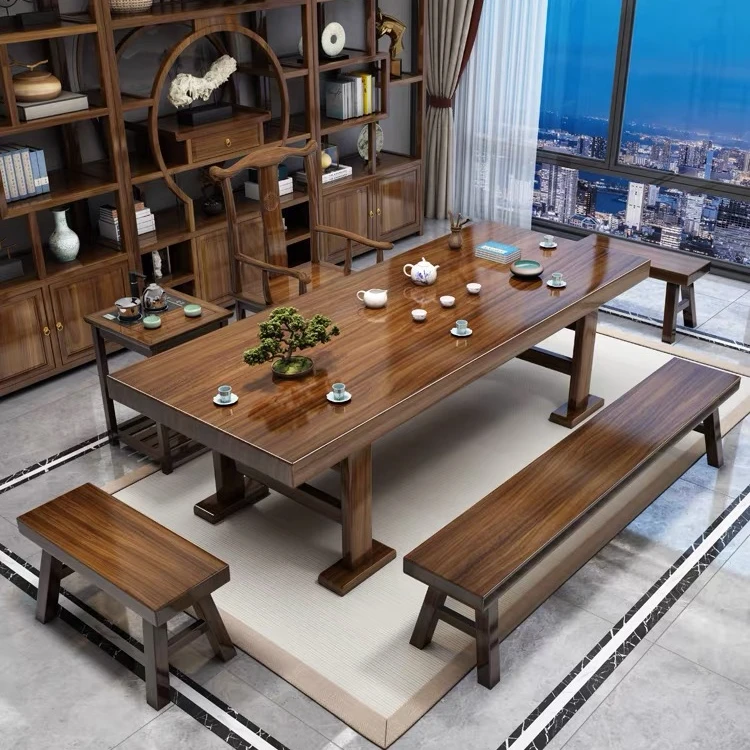 实木大板茶桌茶台新中式简约家用茶几两用茶桌茶台一整套泡茶桌