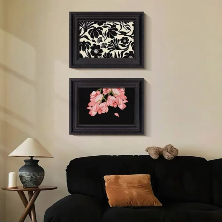 法式中古挂画客厅沙发蒙德里壁画床头餐厅抽象装饰画两联4060